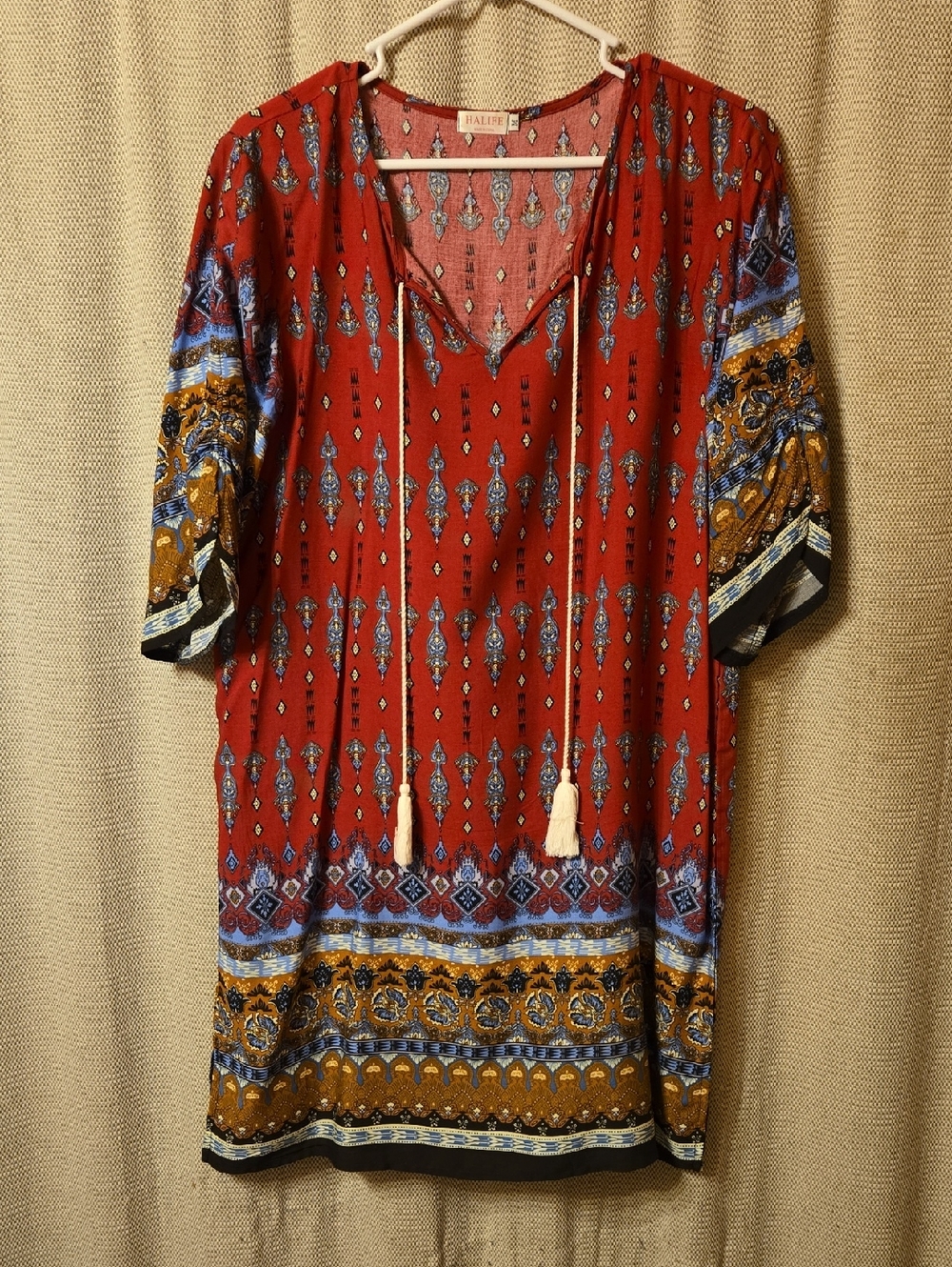 Halife Red Printed Tie-Front Dress